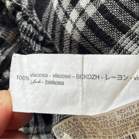 Zara Plaid Checkered Top Blouse Dress Tunic Embroidered Lettuce V Neck Hem Sz XS - Picture 5 of 16